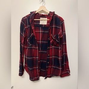 Garage Red Plaid Button Up Flannel Hoodie